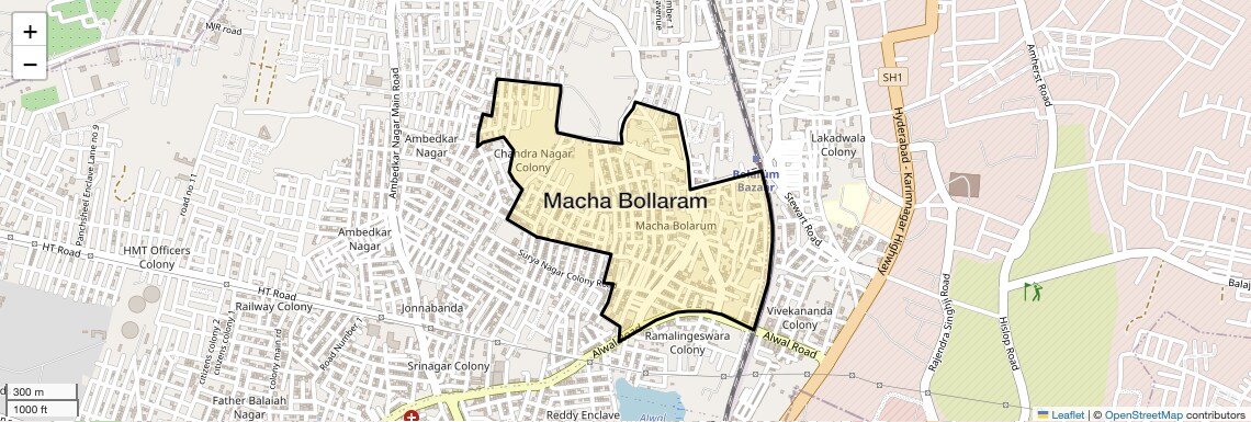 Location Map of Macha Bollaram, Hyderabad