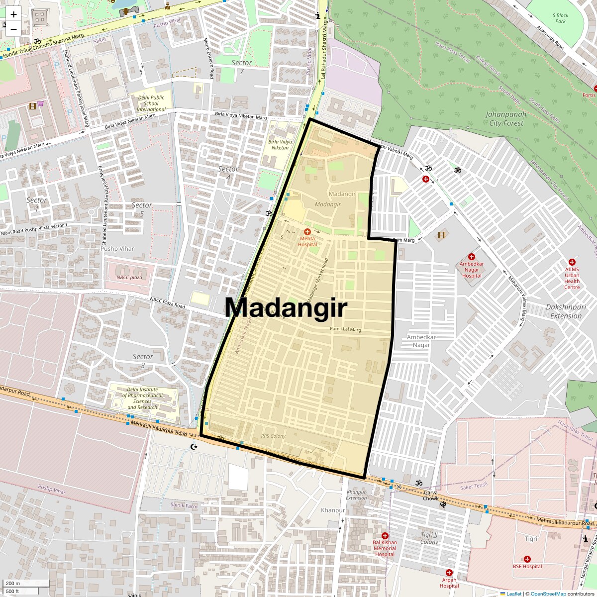 Location Map of Madangir, Delhi