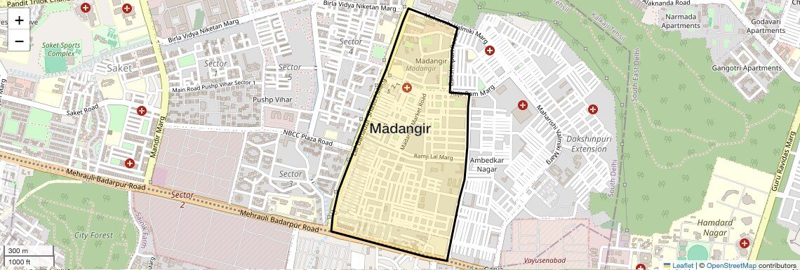 Location Map of Madangir, Delhi