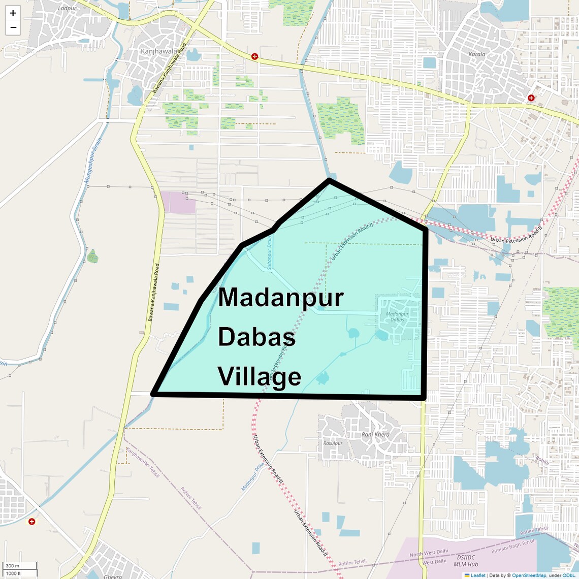 Location Map of Madanpur Dabas Village, Delhi