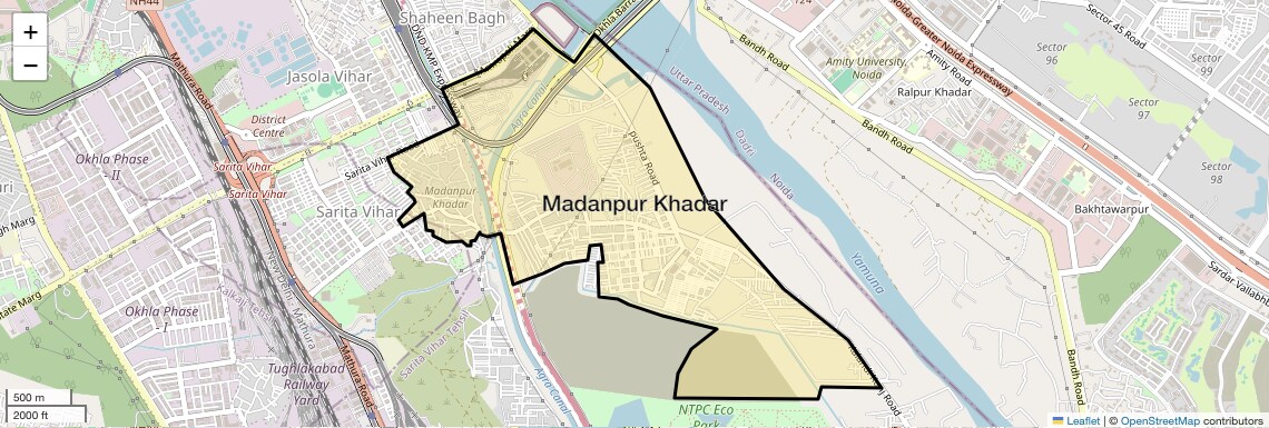 Location Map of Madanpur Khadar, Delhi