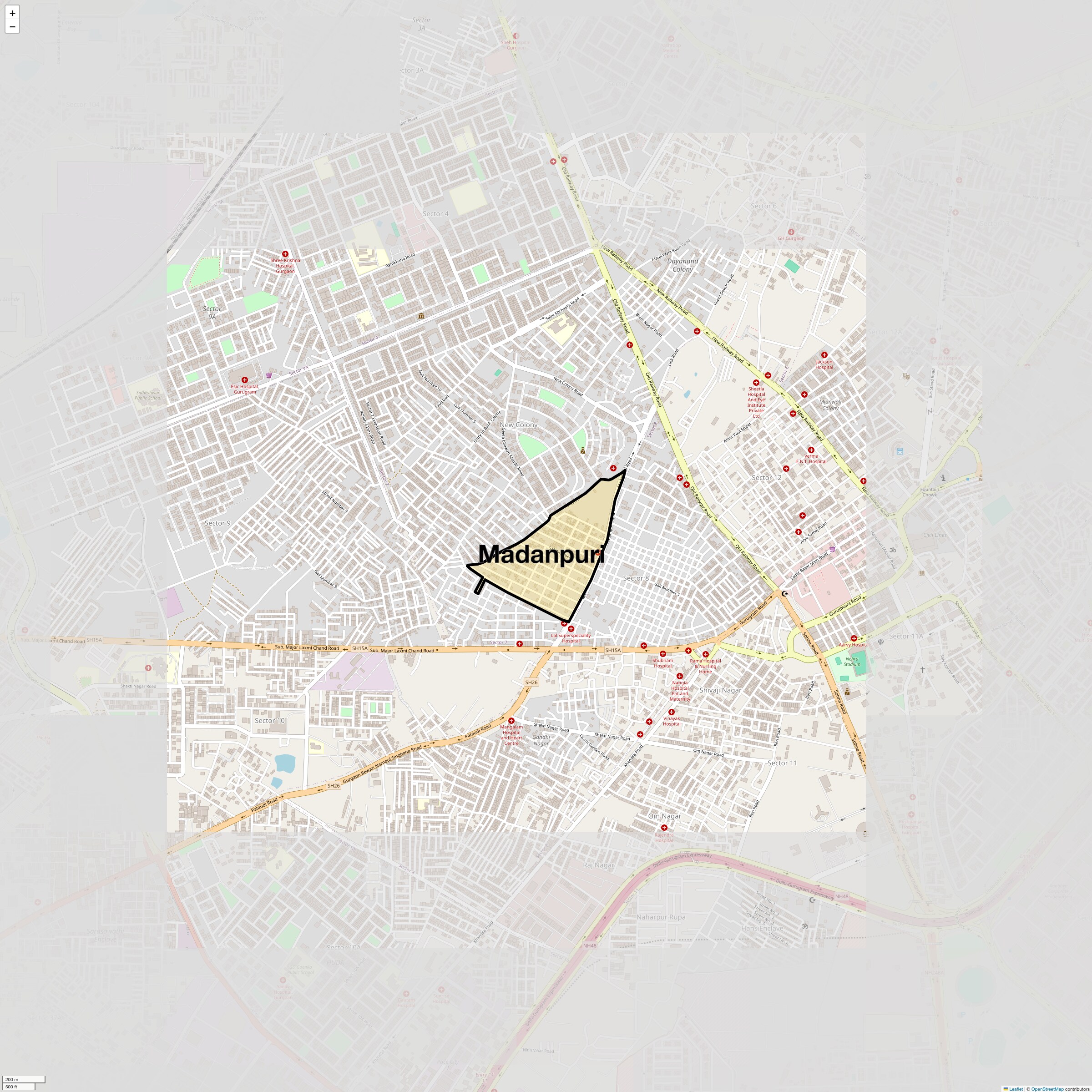 Location Map of Madanpuri, Gurgaon