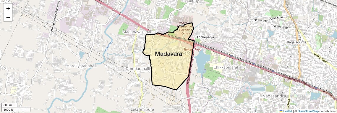 Location Map of Madavara, Bangalore