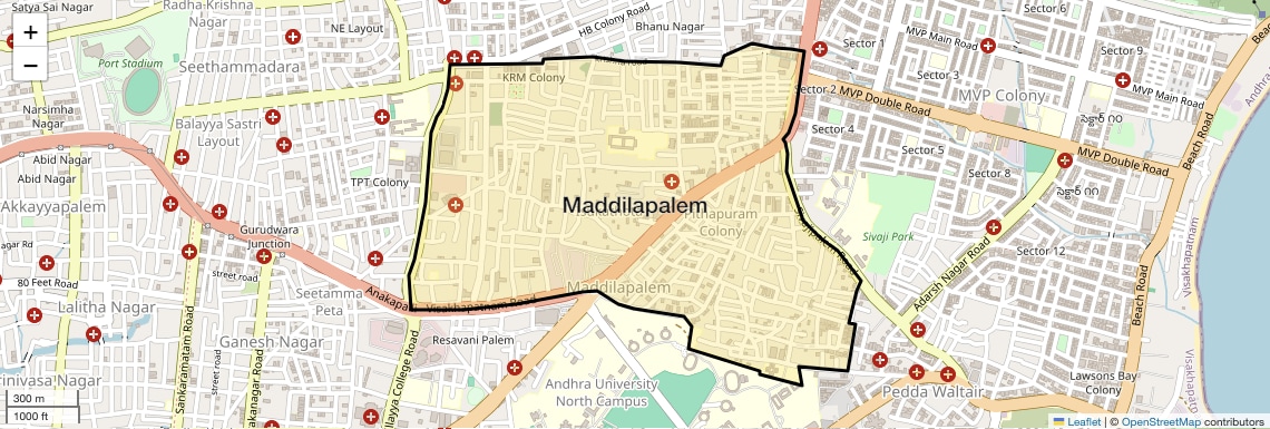 Location Map of Maddilapalem, Vizag