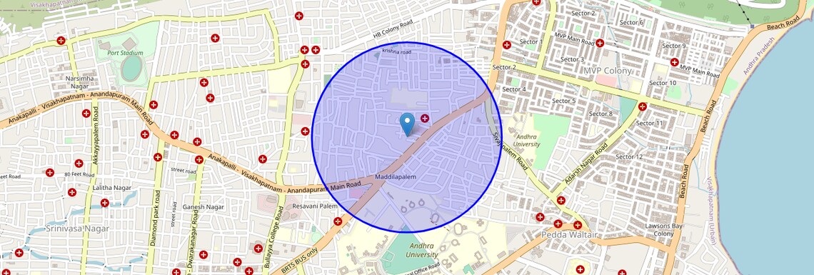 Location Map of Maddilapalem, Vizag
