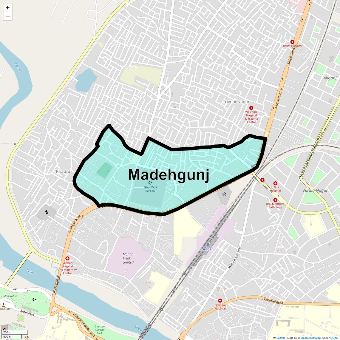 Location Map of Madehgunj, Lucknow