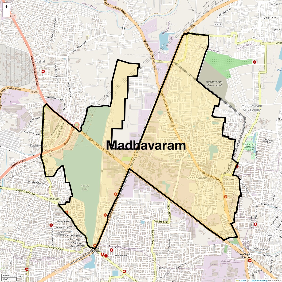 Location Map of Madhavaram, Chennai