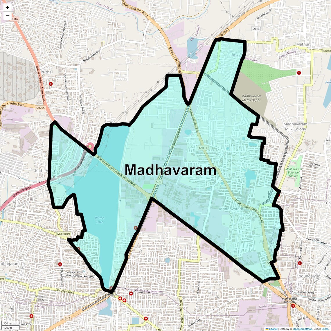 Location Map of Madhavaram, Chennai