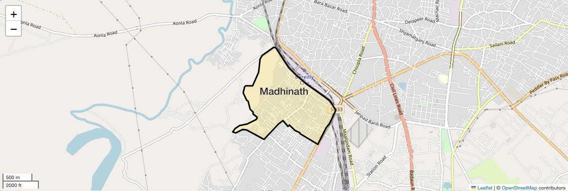 Location Map of Madhinath, Bareilly