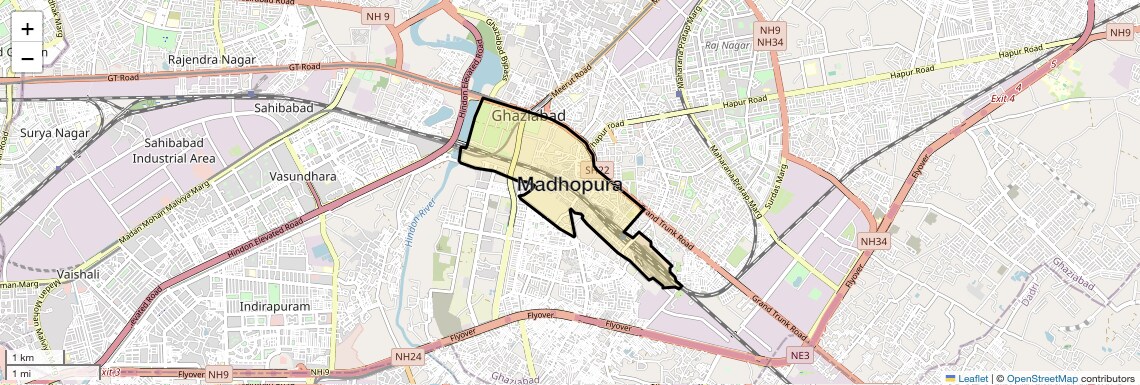 Location Map of Madhopura, Ghaziabad