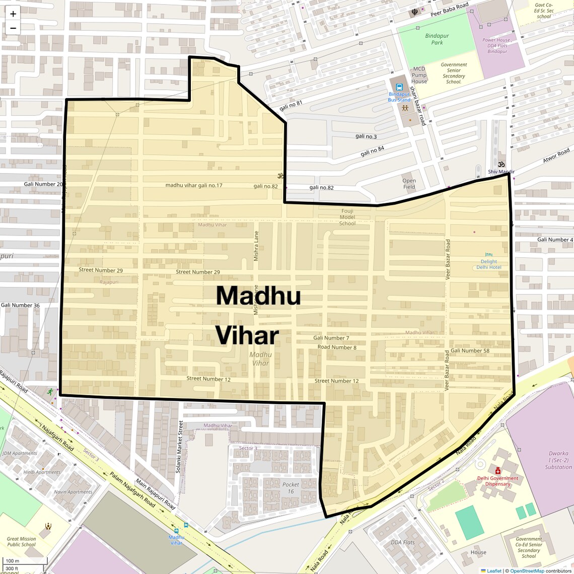 Location Map of Madhu Vihar, Delhi