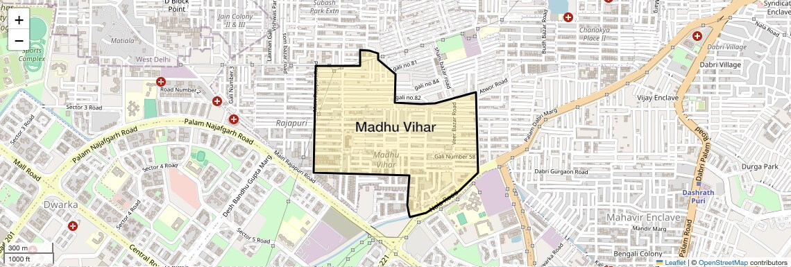 Location Map of Madhu Vihar, Delhi
