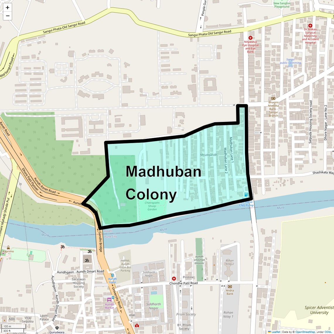 Location Map of Madhuban Colony, Pune