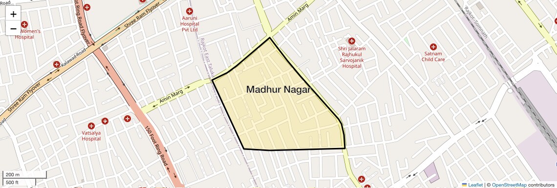 Location Map of Madhur Nagar, Rajkot