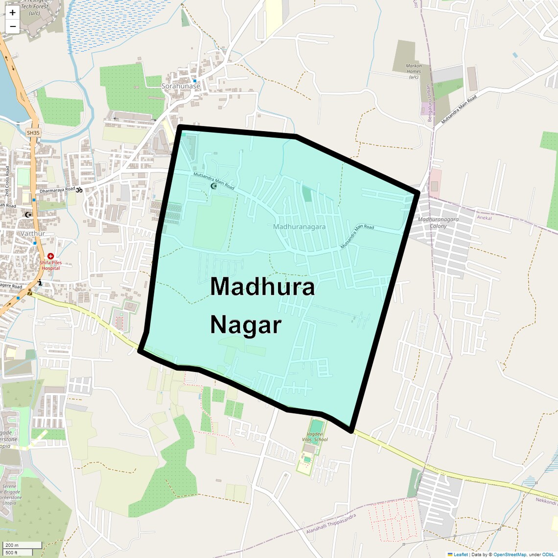 Location Map of Madhura Nagar, Bangalore