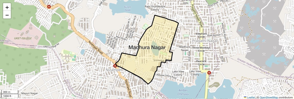 Location Map of Madhura Nagar, Hyderabad