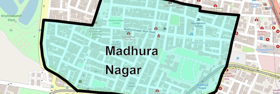 Location Map of Madhura Nagar, Hyderabad