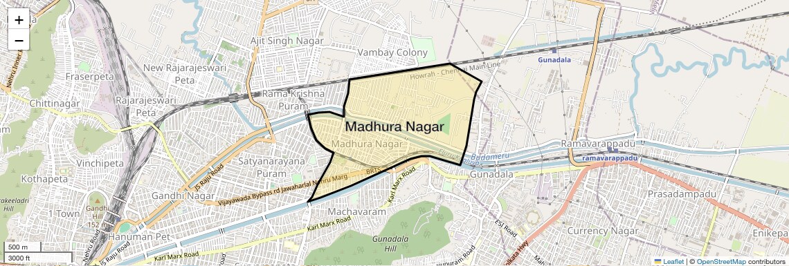 Location Map of Madhura Nagar, Vijayawada