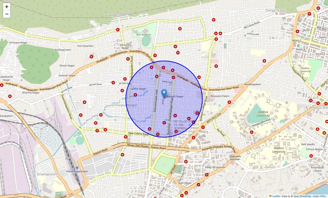 Location Map of Madhura Nagar, Vizag