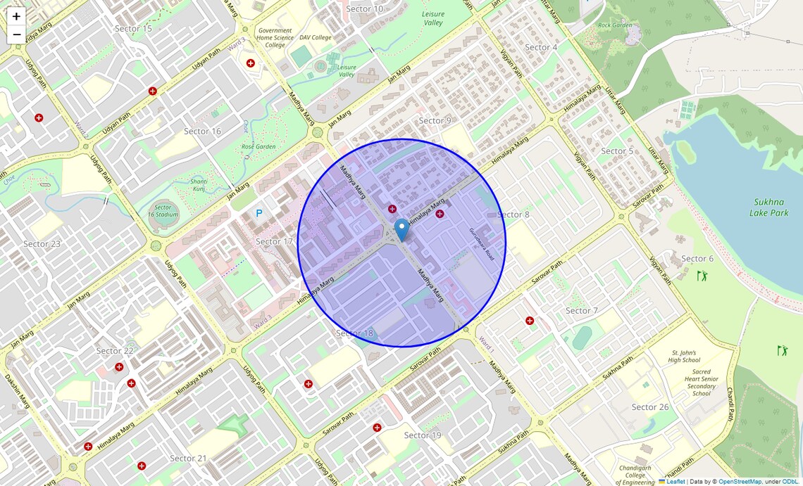 Location Map of Madhya Marg, Chandigarh