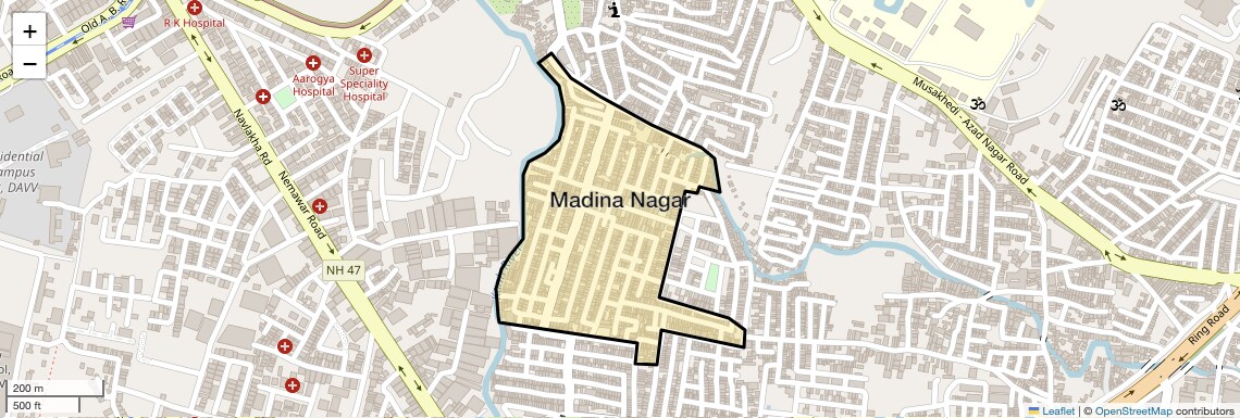 Location Map of Madina Nagar, Indore