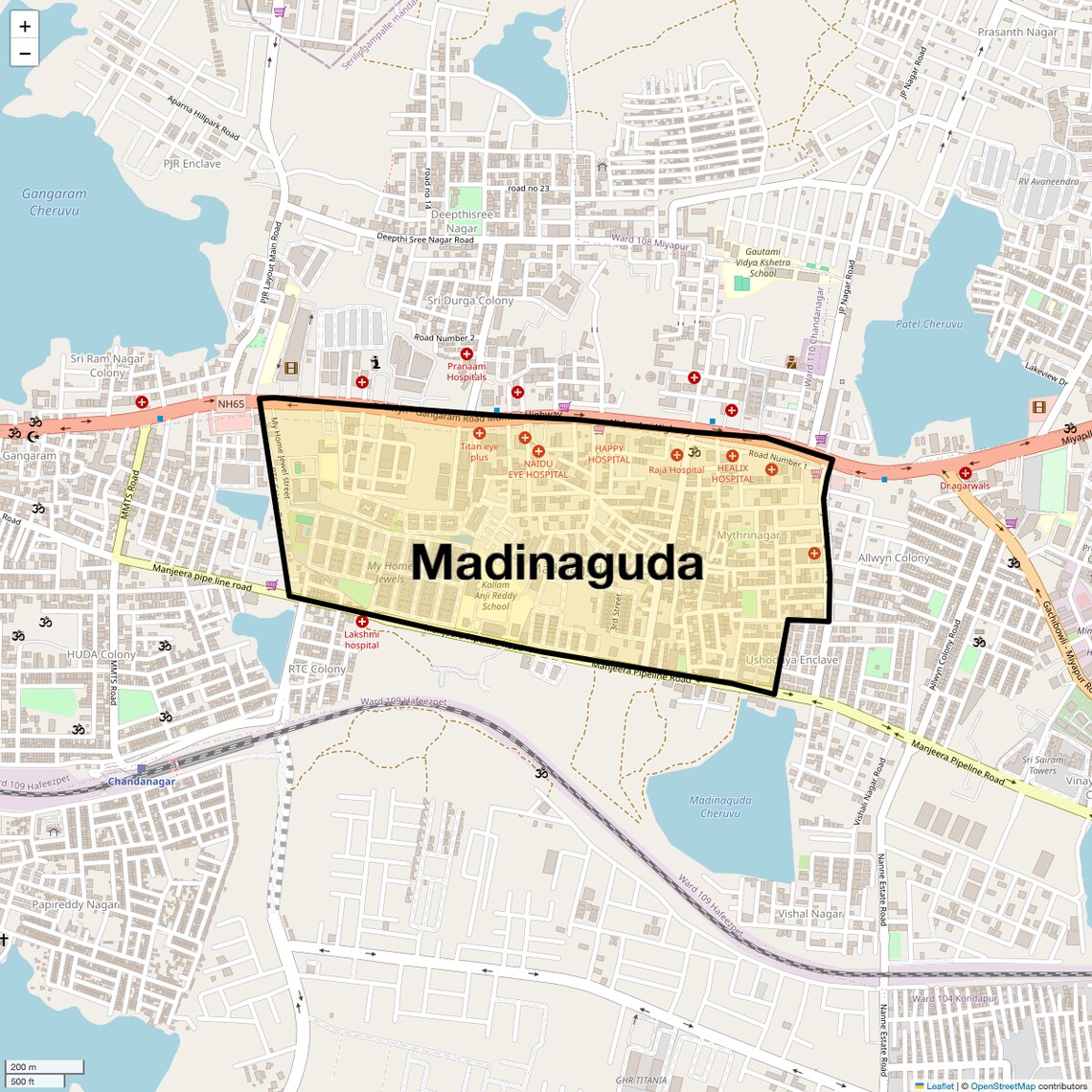 Location Map of Madinaguda, Hyderabad