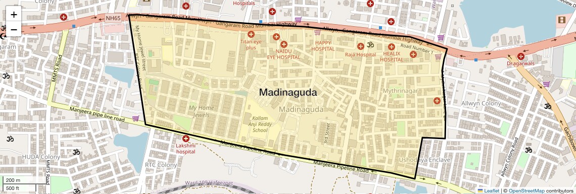 Location Map of Madinaguda, Hyderabad