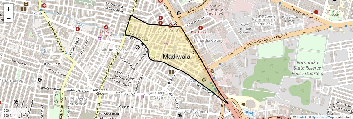 Location Map of Madiwala, Bangalore