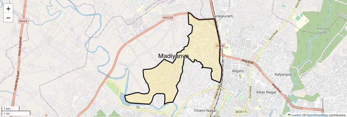Location Map of Madiyanva, Lucknow