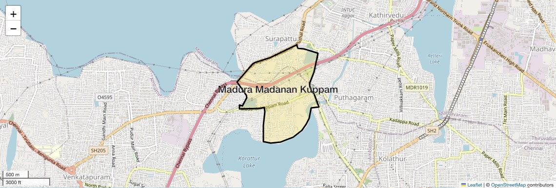 Location Map of Madura Madanan Kuppam, Chennai