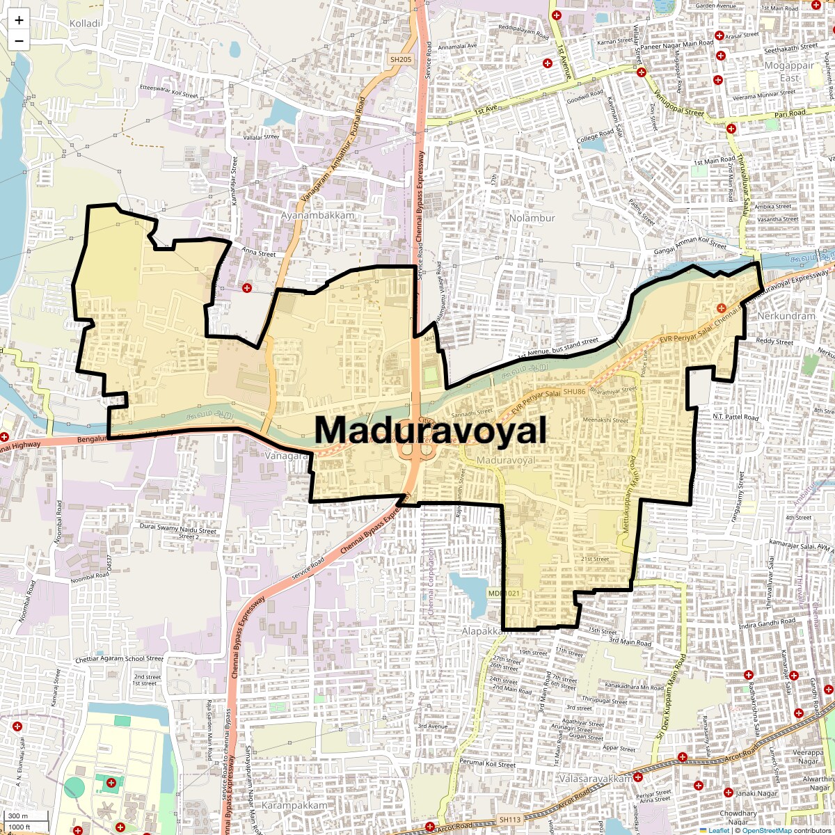 Location Map of Maduravoyal, Chennai