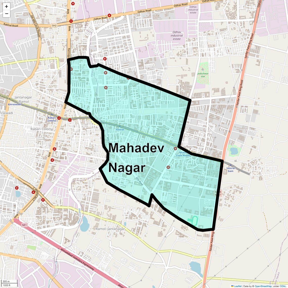 Location Map of Mahadev Nagar, Ahmedabad