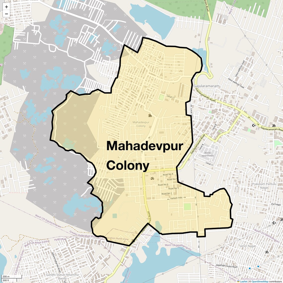 Location Map of Mahadevpur Colony, Hyderabad