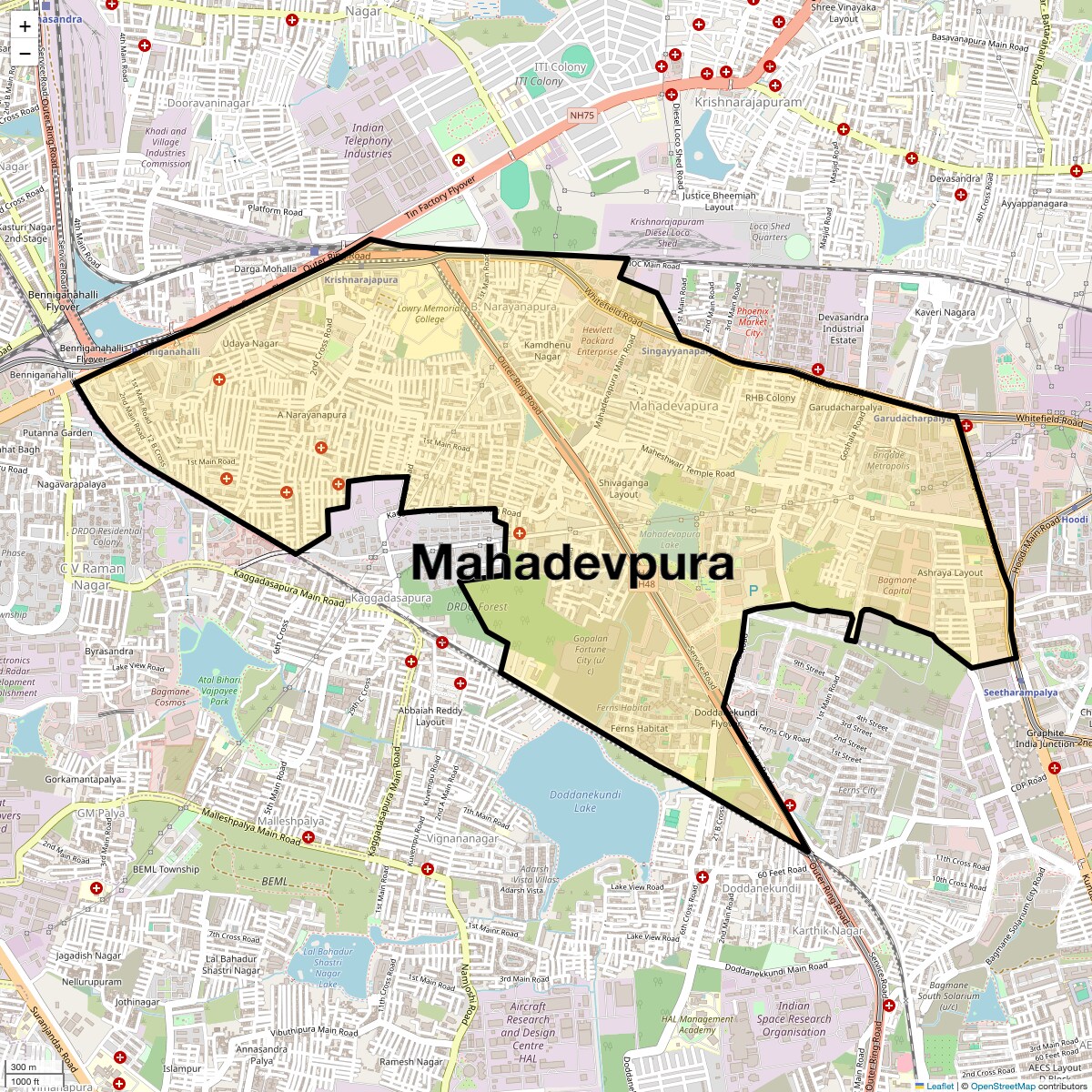 Location Map of Mahadevpura, Bangalore