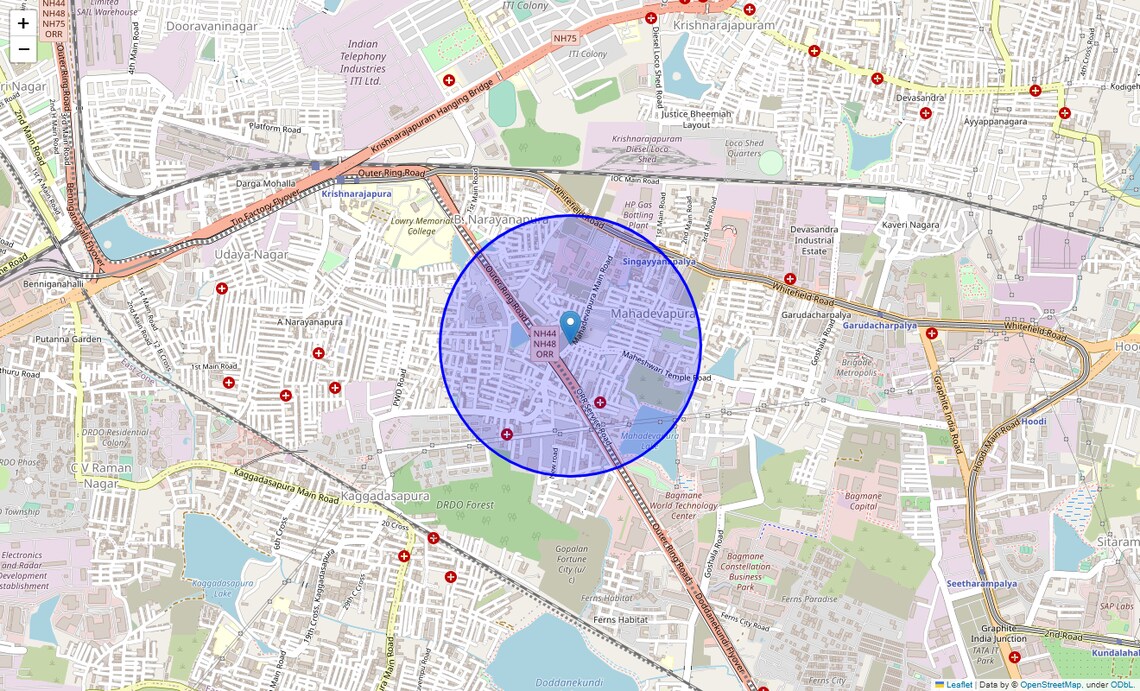 Location Map of Mahadevpura Main Road, Bangalore
