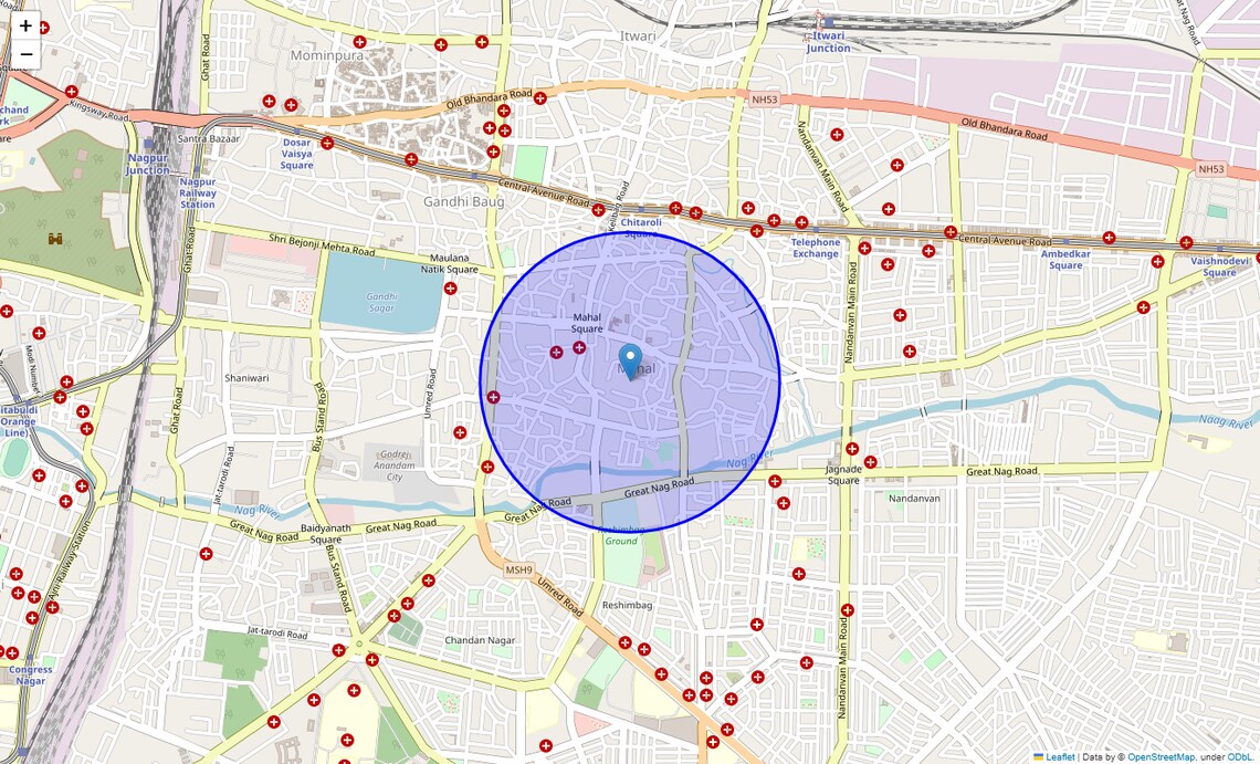 Location Map of Mahal, Nagpur