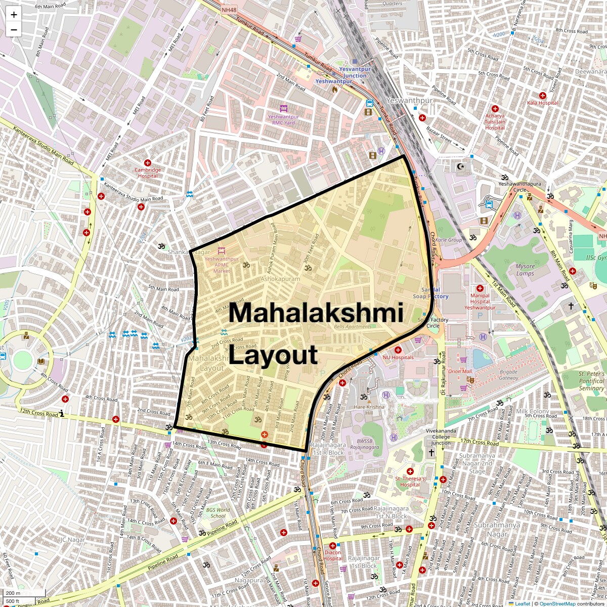 Location Map of Mahalakshmi Layout, Bangalore