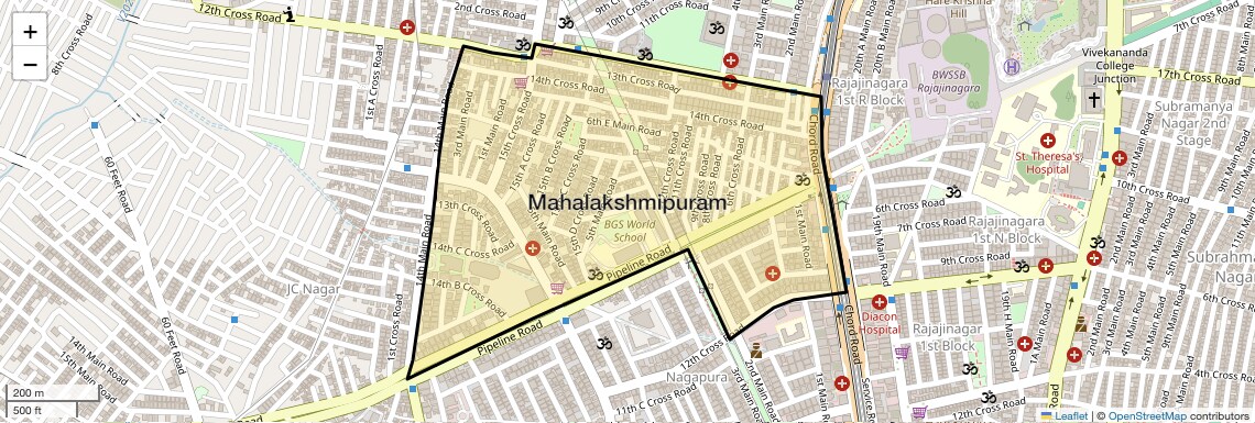 Location Map of Mahalakshmipuram, Bangalore