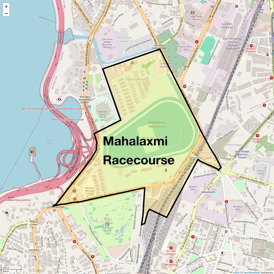 Location Map of Mahalaxmi Racecourse, Mumbai