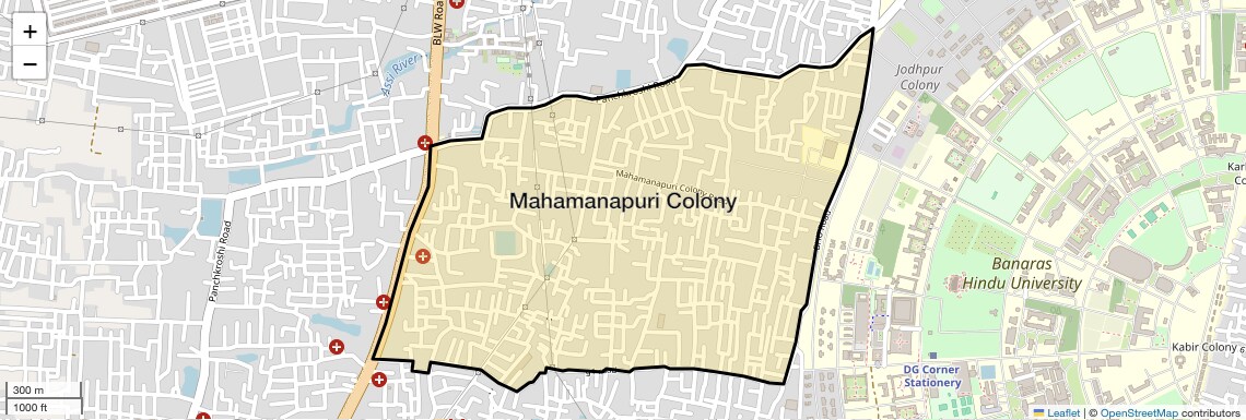 Location Map of Mahamanapuri Colony, Varanasi