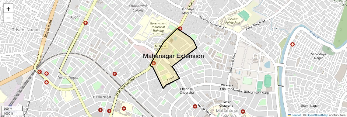 Location Map of Mahanagar Extension, Lucknow