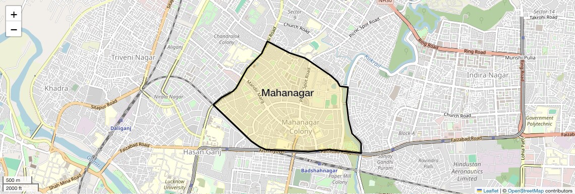 Location Map of Mahanagar, Lucknow