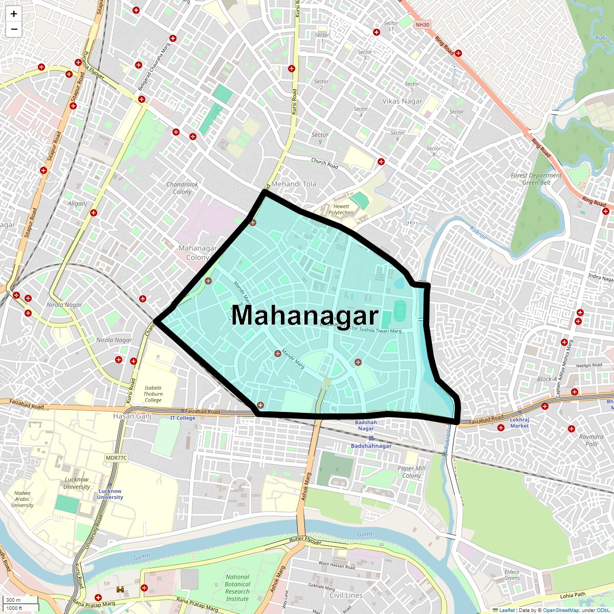 Location Map of Mahanagar, Lucknow