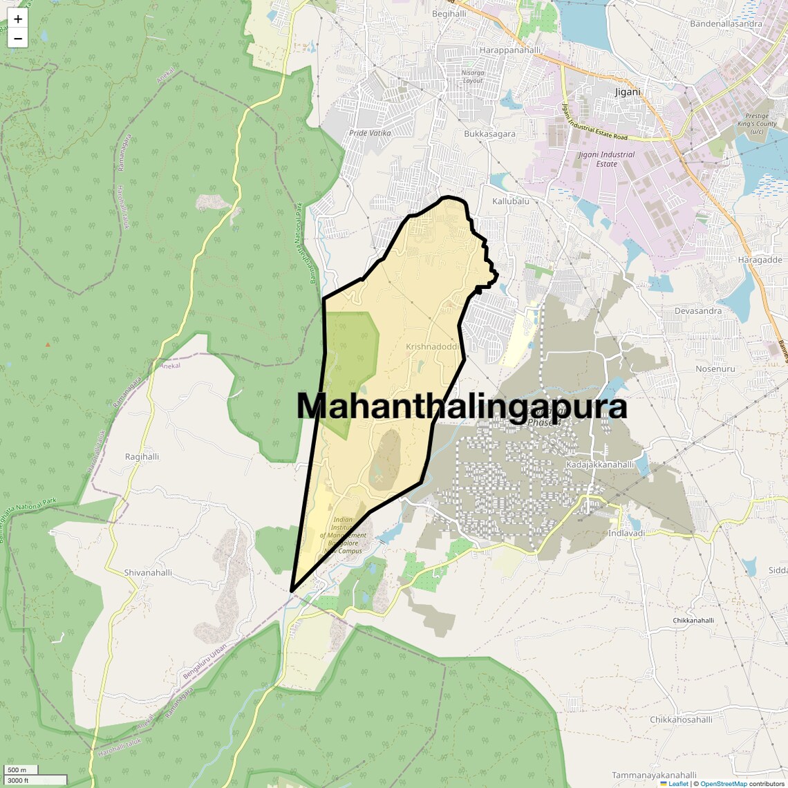 Location Map of Mahanthalingapura, Bangalore