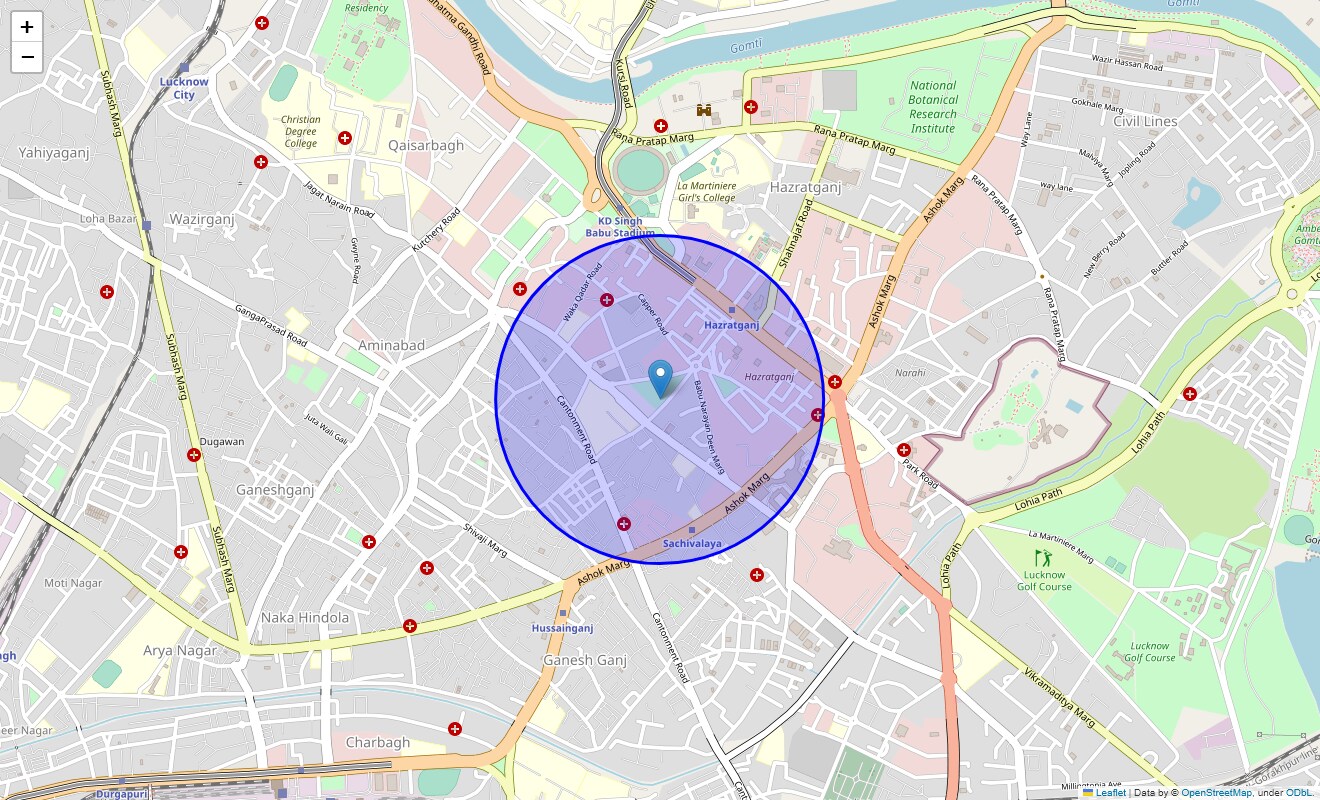 Location Map of Mahatma Ghandhi Marg, Lucknow
