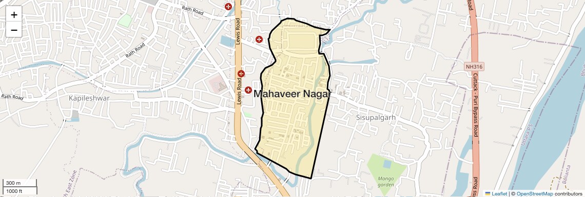 Location Map of Mahaveer Nagar, Bhubaneswar