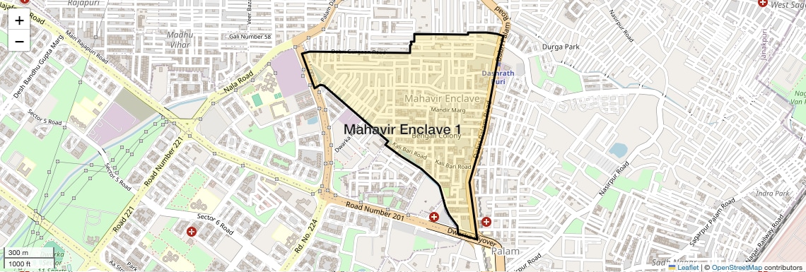 Location Map of Mahavir Enclave 1, Delhi
