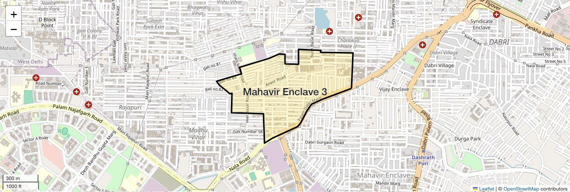 Location Map of Mahavir Enclave 3, Delhi