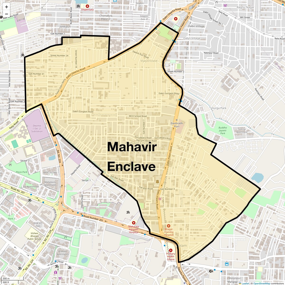 Location Map of Mahavir Enclave, Delhi