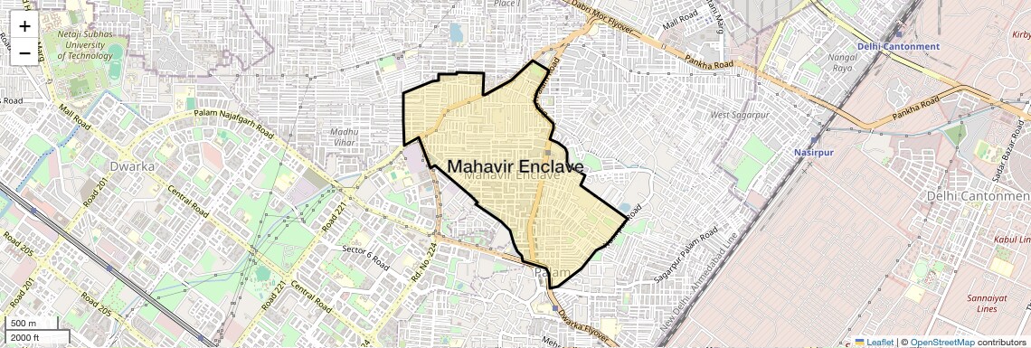 Location Map of Mahavir Enclave, Delhi
